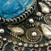 Blue faience scarab set in an ornate Egyptian 800 silver filigree brooch