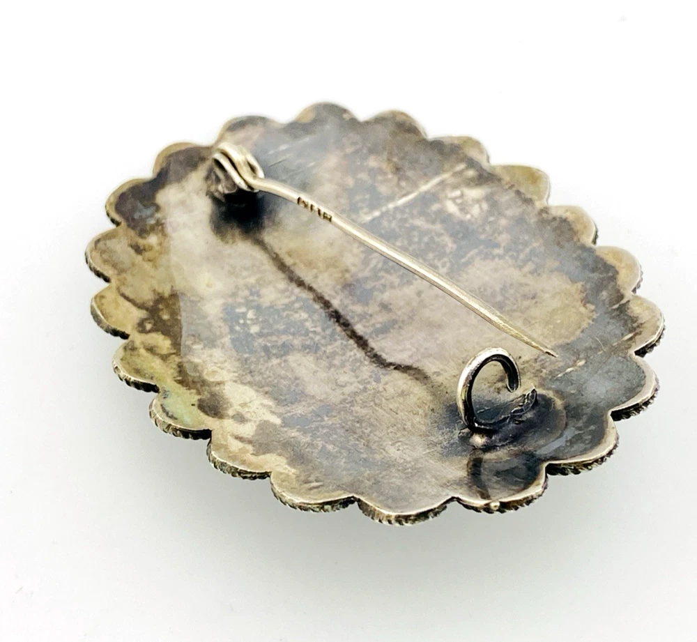 Blue faience scarab set in an ornate Egyptian 800 silver filigree brooch