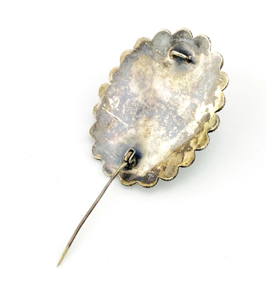 Blue faience scarab set in an ornate Egyptian 800 silver filigree brooch