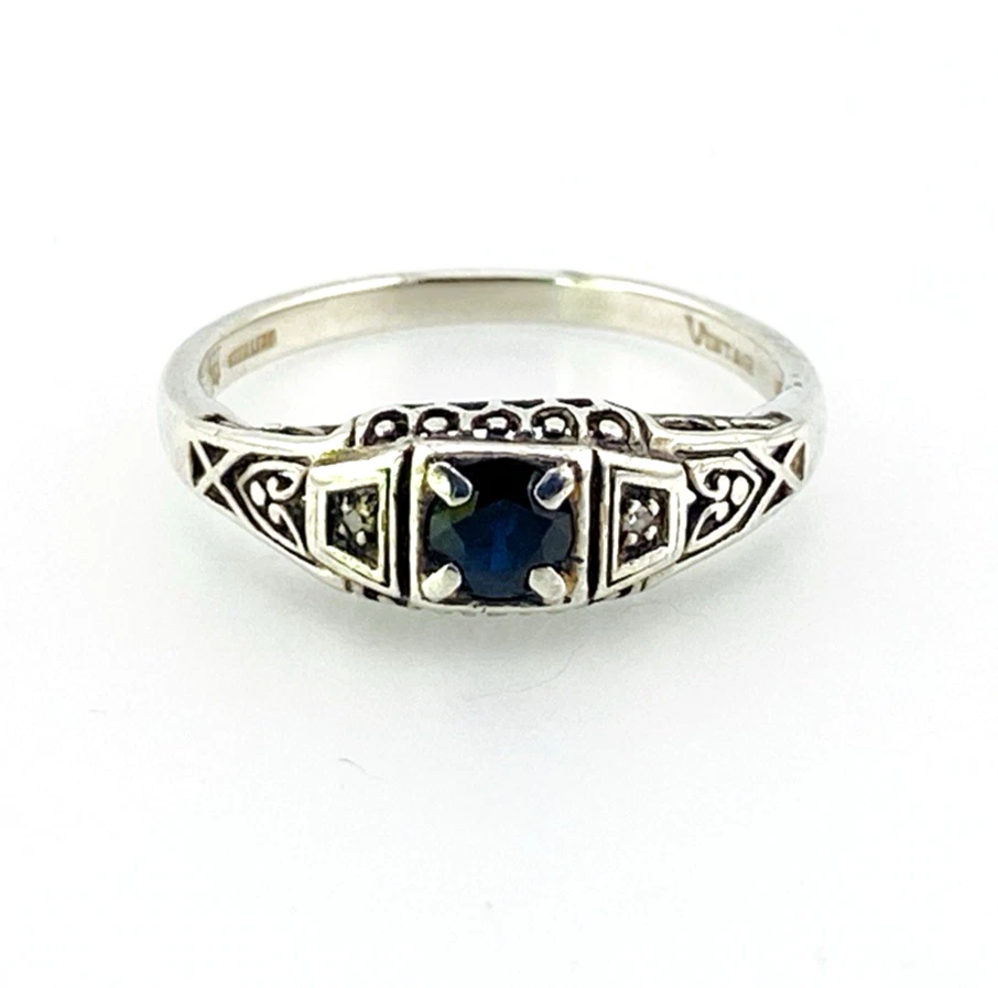 Vintage Sterling Silver Sapphire and Diamond Revival Ring