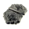 Victorian Whitby jet sash buckle carved with lily-of-the-valley flowers and scrolling foliage