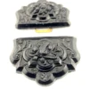 Victorian Whitby jet sash buckle carved with lily-of-the-valley flowers and scrolling foliage