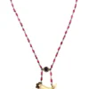 Ruby bead conversion necklace with Victorian mother-of-pearl cornucopia, garnet and antique paste ornament