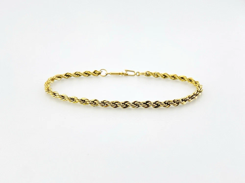 Vintage gold-filled rope chain bracelet measuring 7 inches long and 3mm wide with a slim tube clasp