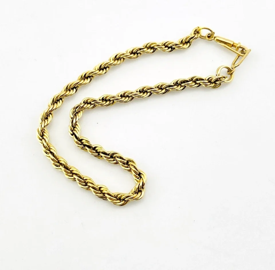 Vintage gold-filled rope chain bracelet measuring 7 inches long and 3mm wide with a slim tube clasp
