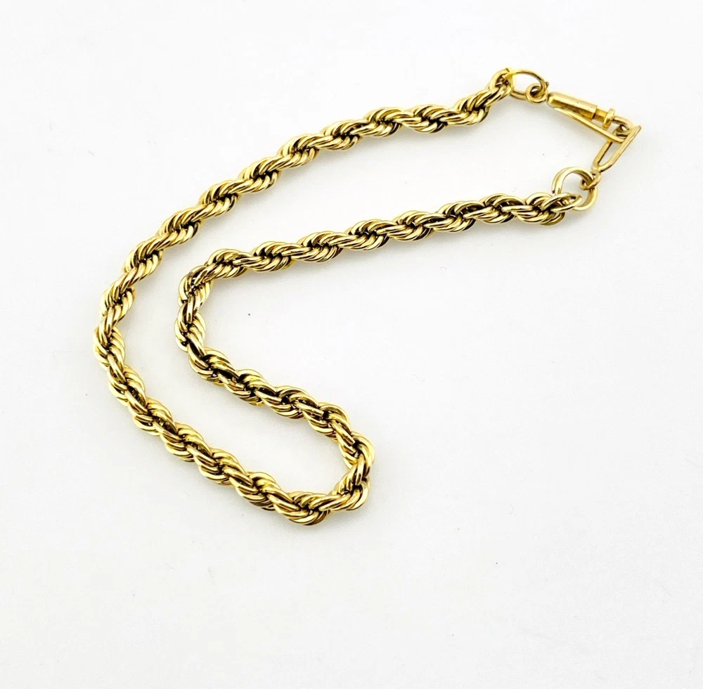 Vintage gold-filled rope chain bracelet measuring 7 inches long and 3mm wide with a slim tube clasp