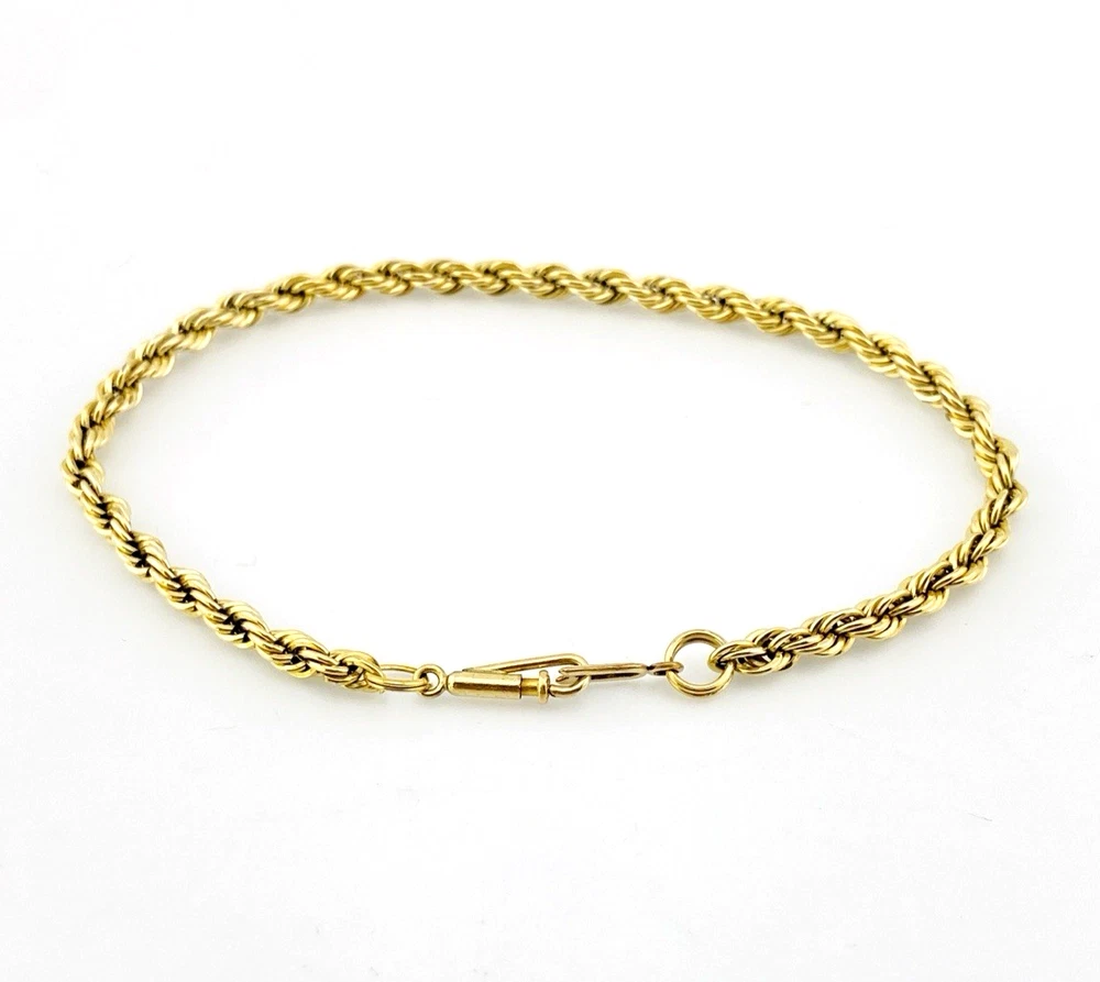 Vintage gold-filled rope chain bracelet measuring 7 inches long and 3mm wide with a slim tube clasp