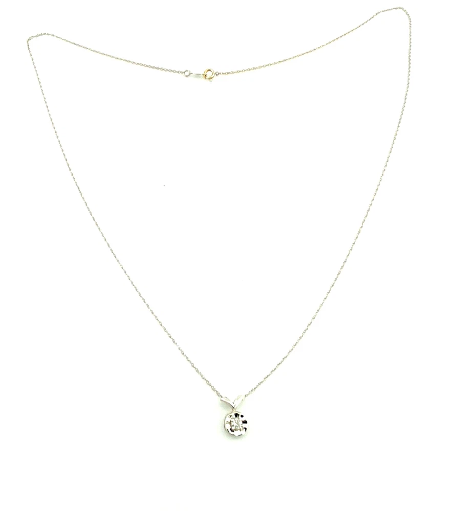 Vintage 14k white gold necklace with a .10-carat diamond in a round illusion setting on a delicate rope chain