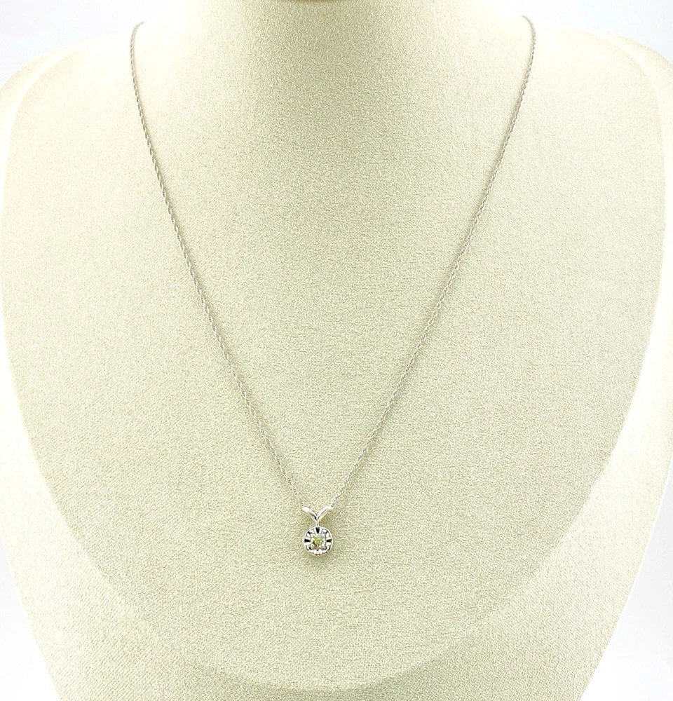 Vintage 14k white gold necklace with a .10-carat diamond in a round illusion setting on a delicate rope chain