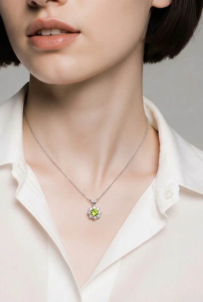 AI-generated styling illustration of the vintage white gold diamond pendant necklace