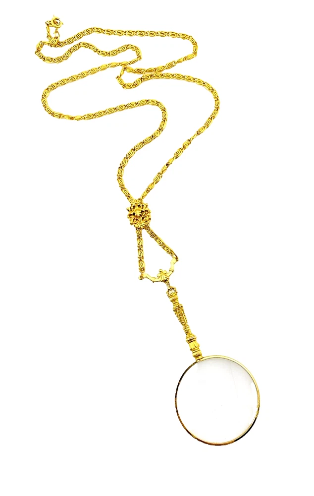 Victorian Revival Gold Plated Lorgnette Loupe Slide Necklace