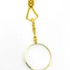 Vintage gold-plated magnifying loupe necklace with an adjustable slide and 30-inch scroll-link chain