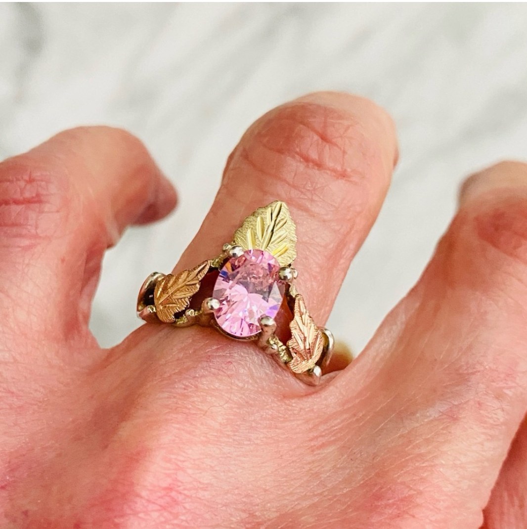 Black Hills Gold Jewelry Vintage Black Hills Gold Ring Pink Cz Crown Setting 2k Leaves Sterling Silver Poshmark 09 14 2026 05 11 PM