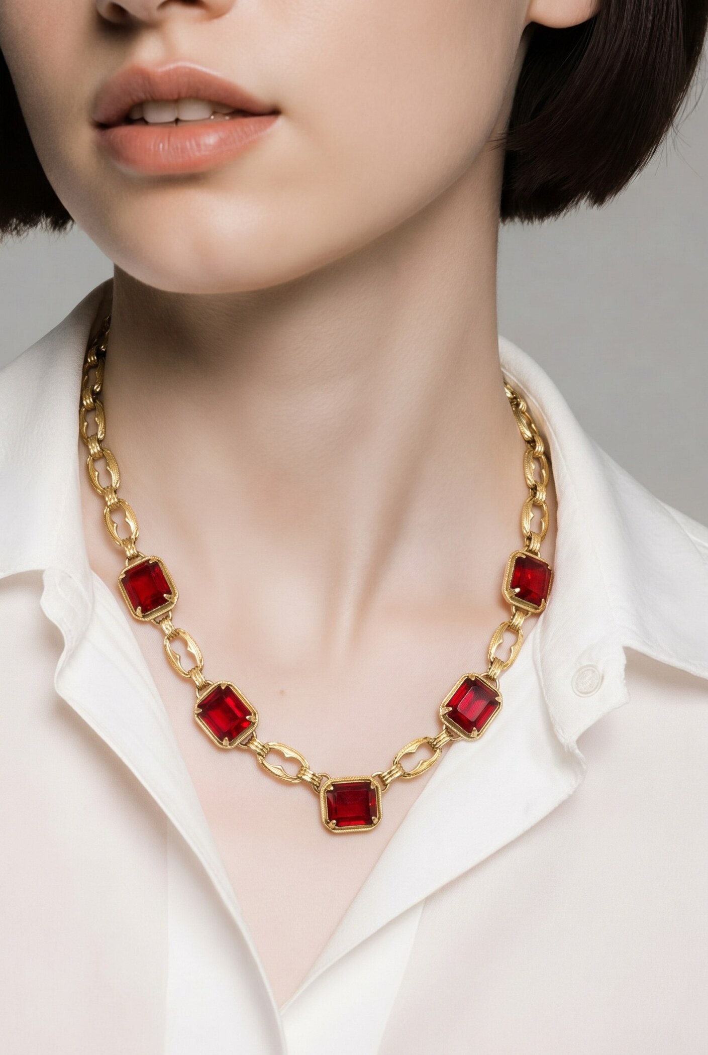 H S Bick ruby glass necklace