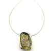 Norwegian Sterling Silver Green Enamel Modernist Brooch Pendant necklace