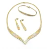 Vintage Italian tricolor gold vermeil Riccio necklace bracelet and drop earrings set in 925 sterling silver
