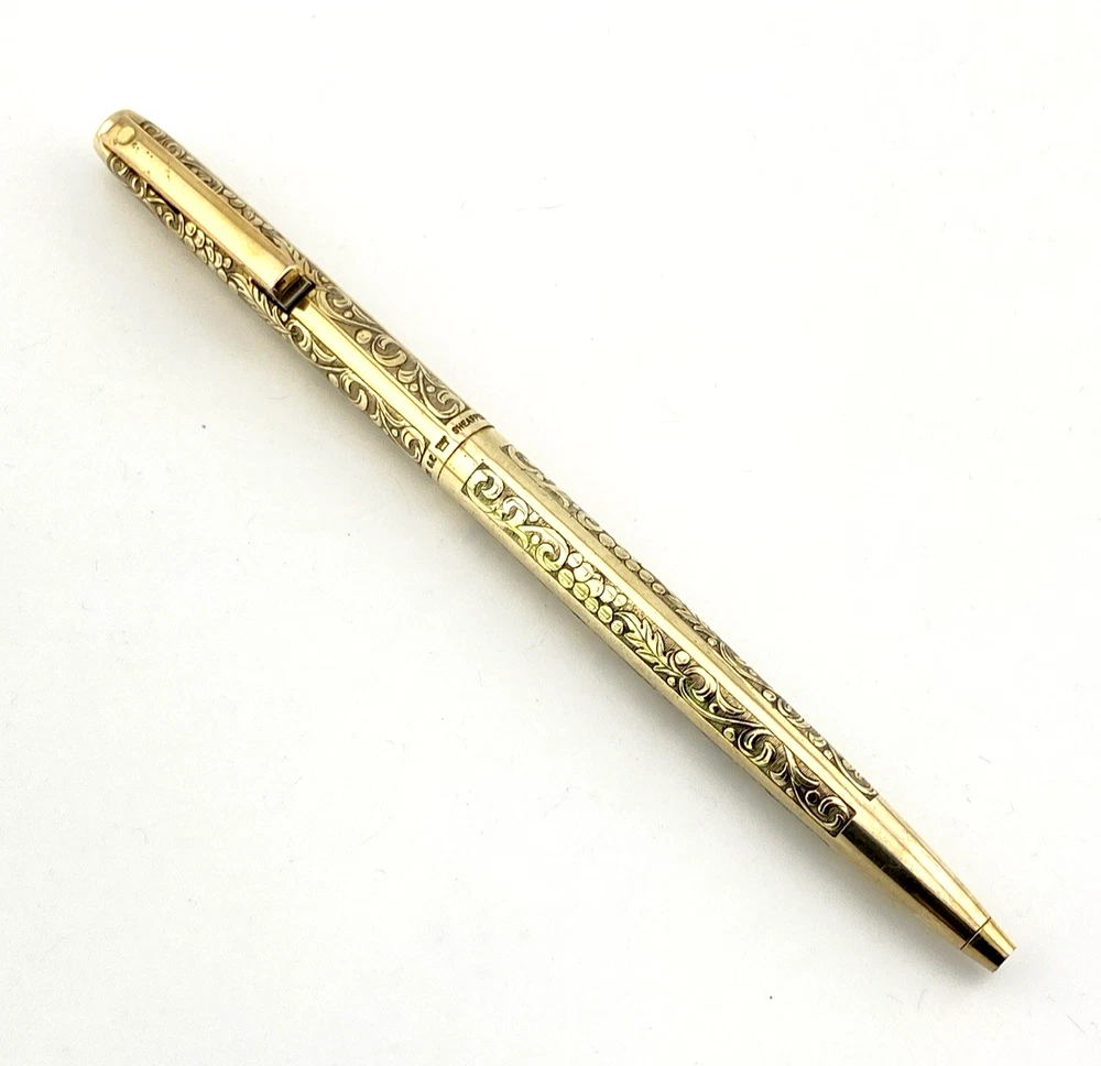 Vintage Sheaffer Imperial 12K gold filled ballpoint pen with engraved Grapes and Leaves pattern and White Dot clip