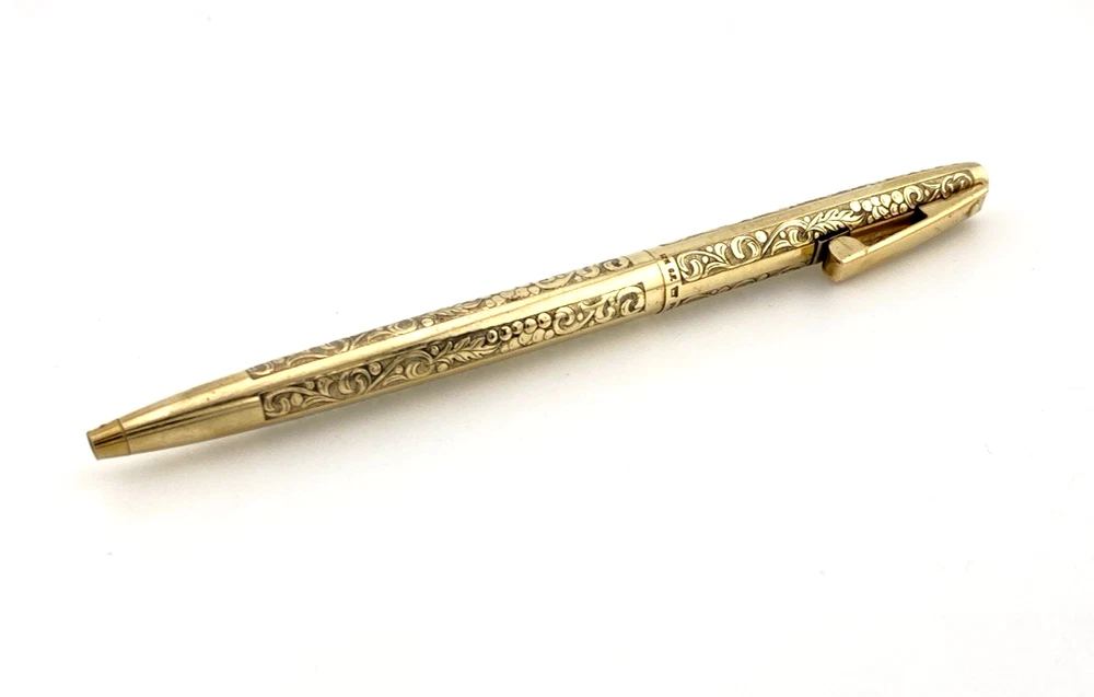 Vintage Sheaffer Imperial 12K gold filled ballpoint pen with engraved Grapes and Leaves pattern and White Dot clip