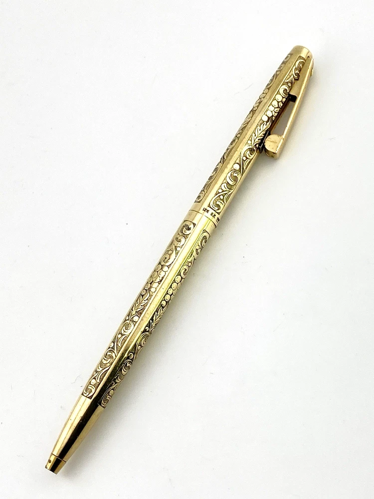 Vintage Sheaffer Imperial 12K gold filled ballpoint pen with engraved Grapes and Leaves pattern and White Dot clip