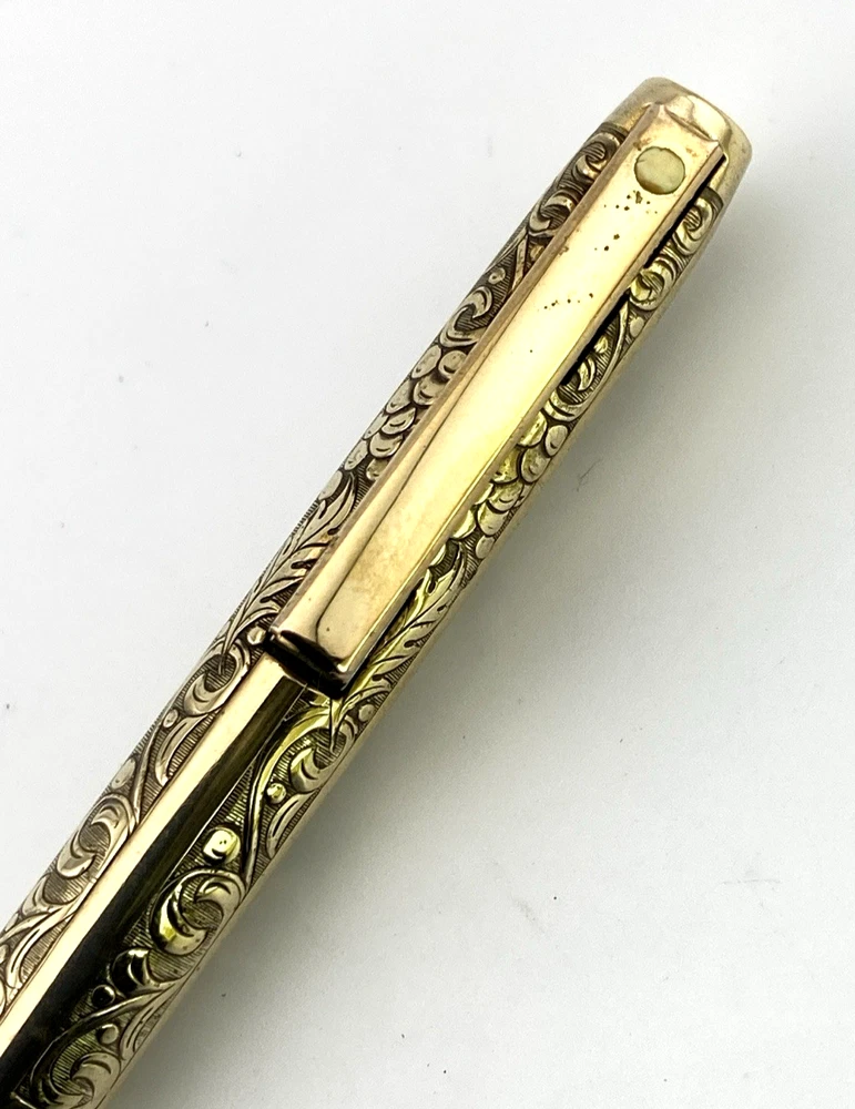Vintage Sheaffer Imperial 12K gold filled ballpoint pen with engraved Grapes and Leaves pattern and White Dot clip