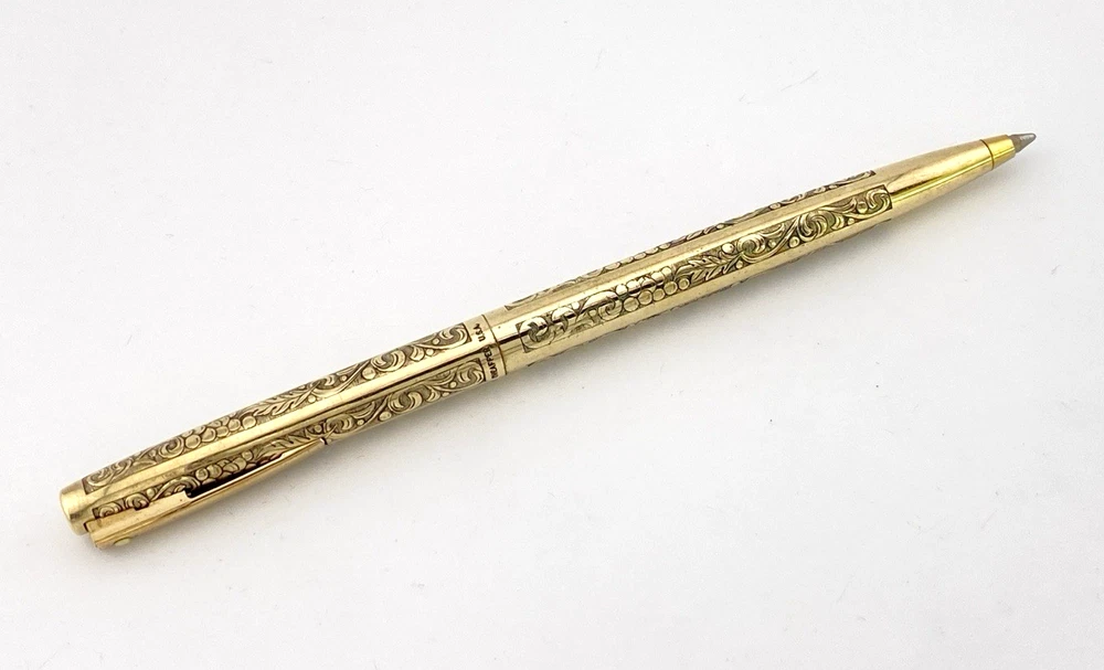 Vintage Sheaffer Imperial 12K gold filled ballpoint pen with engraved Grapes and Leaves pattern and White Dot clip