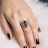 Vintage 1940s 10K gold ring with marquise blue sapphire and white gold illusion accents