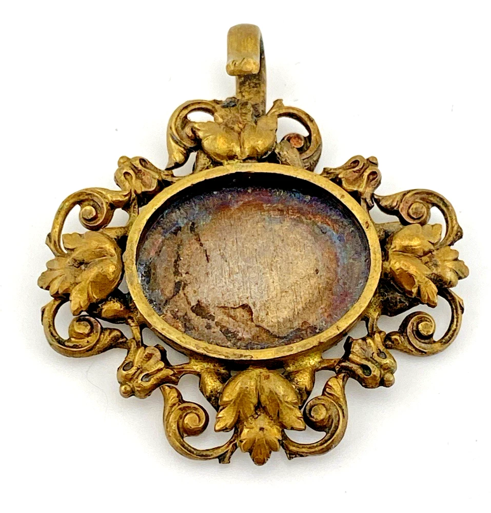 Antique Victorian Renaissance Revival Brass Portrait Locket Pendant Fragment