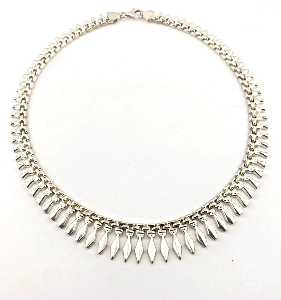 Italian Modernist Sterling Silver Spearhead Fringe Necklace