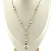 Antique Art Deco lavalier necklace with faux pearl stations and faceted inverted teardrop crystal pendant
