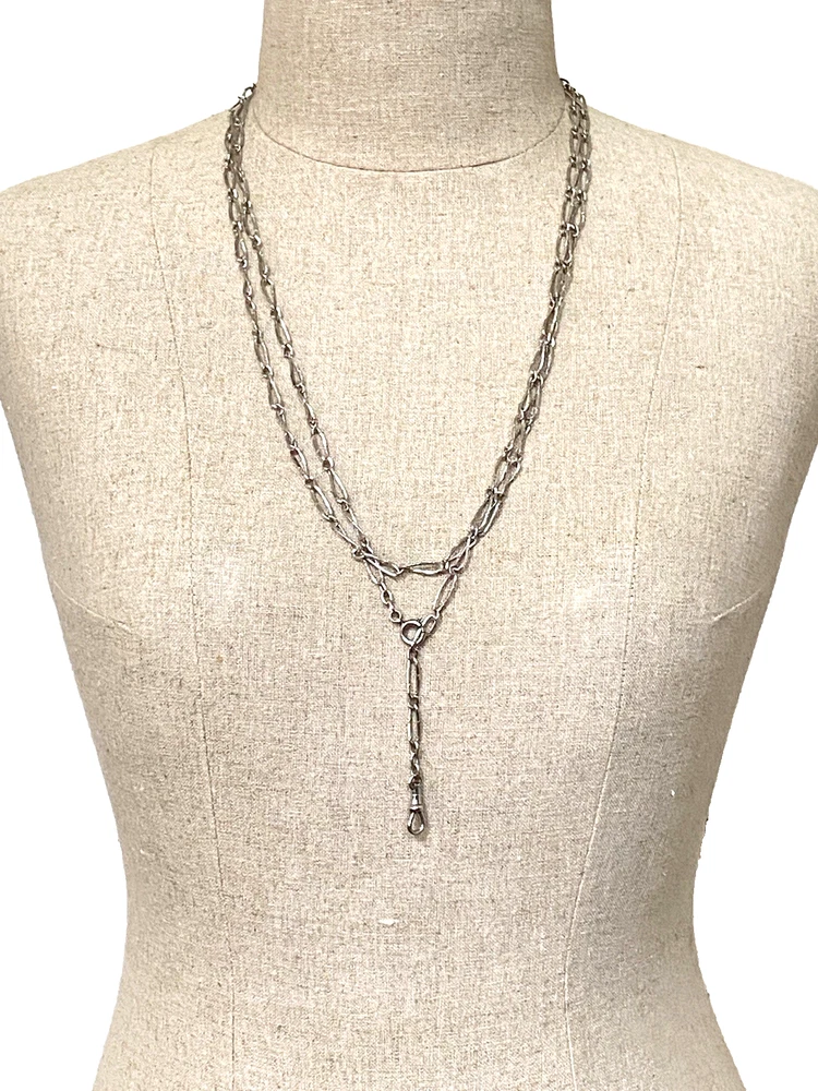 Vintage 800 Silver Long Guard Chain Necklace 58” Sheaf Links Double Clasp