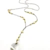 Antique Art Deco lavalier necklace with faux pearl stations and faceted inverted teardrop crystal pendant