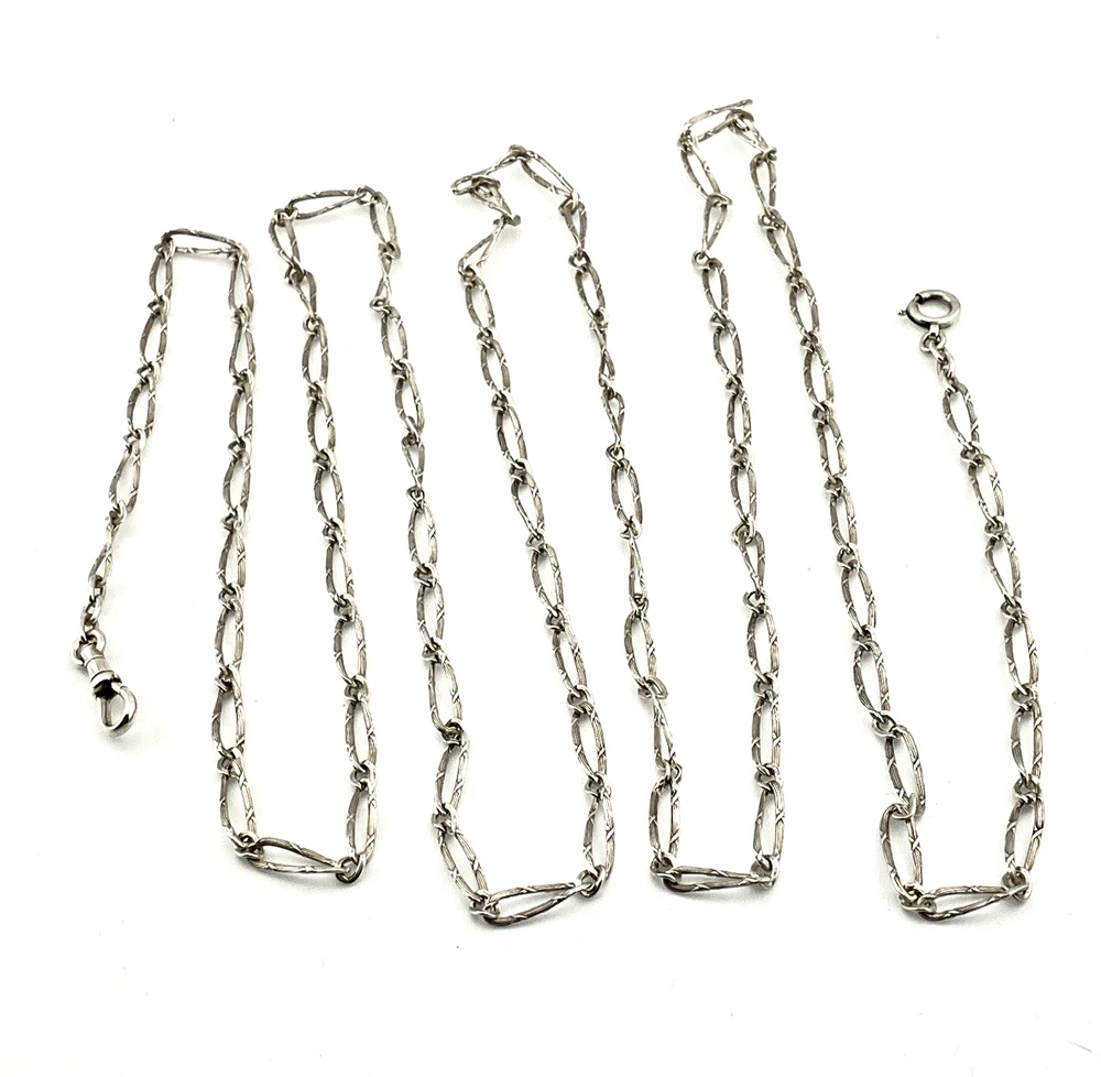 Vintage 800 Silver Sheaf Link Long Guard Chain, 58 Inches, full view
