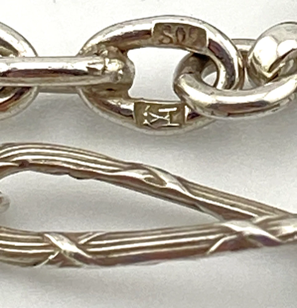 Vintage 800 Silver Sheaf Link Long Guard Chain, 58 Inches, maker and quality mark