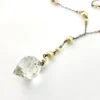 Antique Art Deco lavalier necklace with faux pearl stations and faceted inverted teardrop crystal pendant