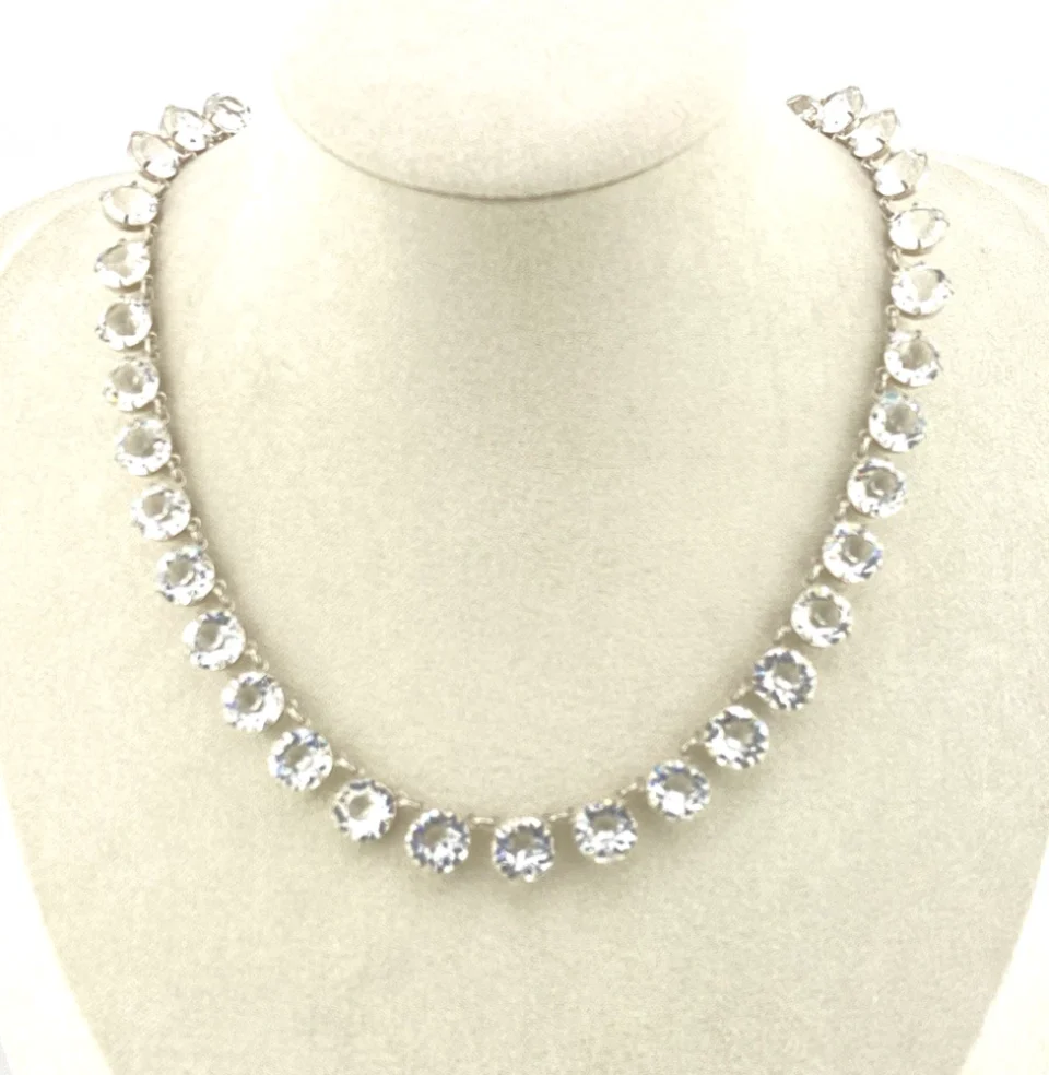 Sterling Silver Clear Crystal Rivière Necklace