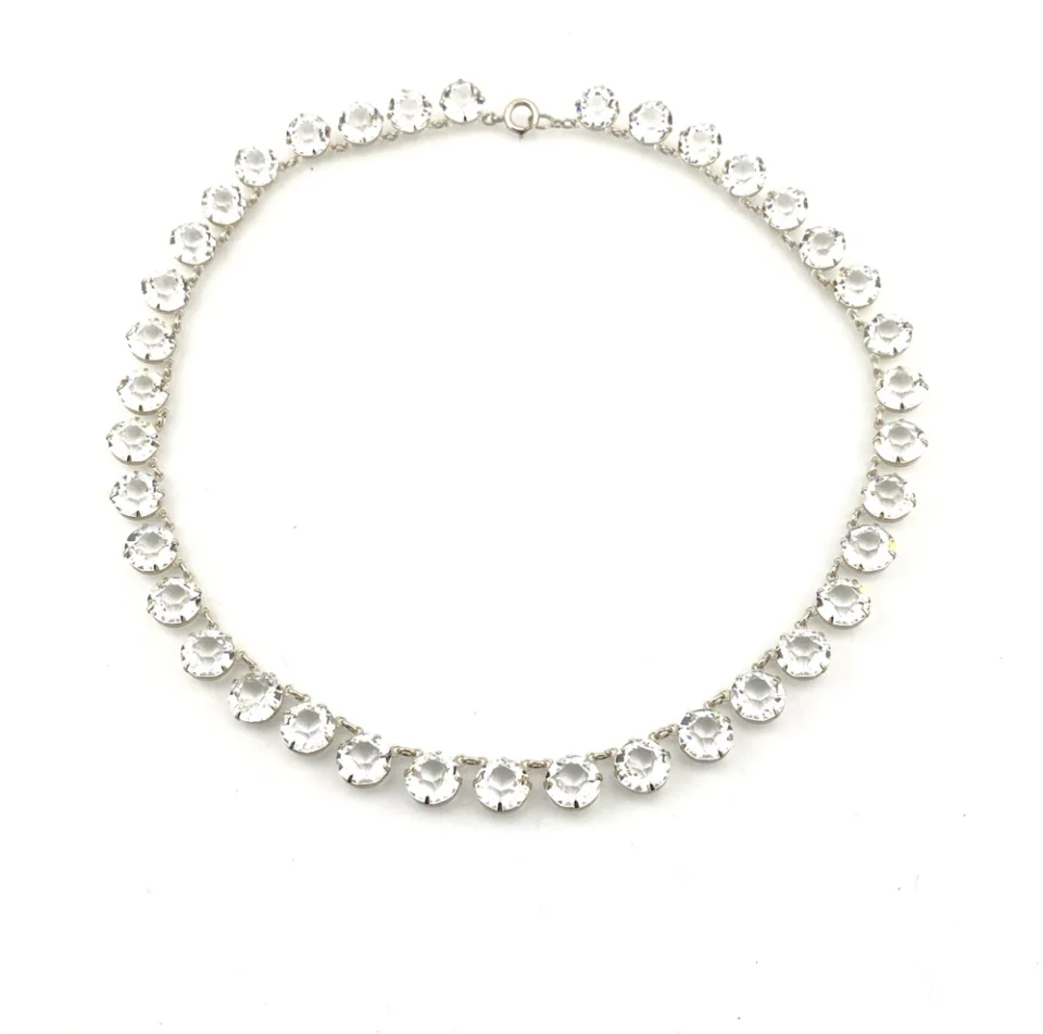 Vintage Sterling Silver Clear Crystal Rivière Necklace