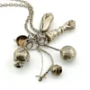 Vintage Brazilian silver-tone Penca de Balangandãs necklace with six dimensional charms and protective figa hand