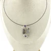 Artisan sterling silver pendant necklace with picture jasper, geometric amethyst cabochons, and hidden bail