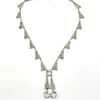 Antique Art Deco rhodium-plated necklace with geometric openwork triangular links and two clear crystal drops