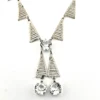 Antique Art Deco rhodium-plated necklace with geometric openwork triangular links and two clear crystal drops
