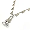 Antique Art Deco rhodium-plated necklace with geometric openwork triangular links and two clear crystal drops