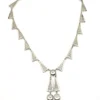 Antique Art Deco rhodium-plated necklace with geometric openwork triangular links and two clear crystal drops