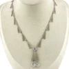 Antique Art Deco rhodium-plated necklace with geometric openwork triangular links and two clear crystal drops