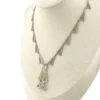 Antique Art Deco rhodium-plated necklace with geometric openwork triangular links and two clear crystal drops