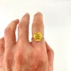 Victorian Art Nouveau pansy-face ring worn on the hand, size 6.25