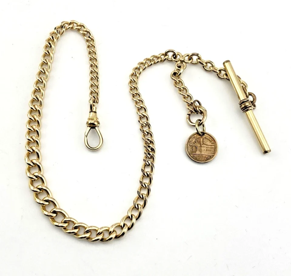Early R. F. Simmons Gold Filled Albert Chain with Soley Mint Token