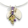 Late-1980s Modernist sterling silver and gold-vermeil Art-to-Wear pendant necklace with amethyst, garnet and peridot