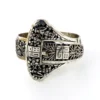 Chinese export silver buckle bracelet with pierced bamboo, flowers, figures and raised Chinese characters