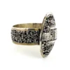 Chinese export silver buckle bracelet with pierced bamboo, flowers, figures and raised Chinese characters