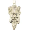 Sterling silver pendant showing a bearded mythological figure with curled ram horns, an acanthus leaf between the horns, a pointed beard, and a broad bail.